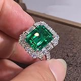 5ct Emerald Square Ring for Women 925 Sterling Silver Green Ring for Women Promise Ring for Her Cubic Zirconia Cocktail Rings CZ Diamond Engagement Ring Anniversary Valentine's Day Size 6-10（7）