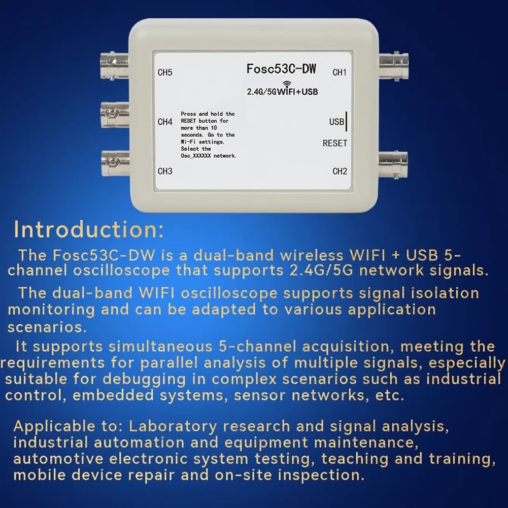 Oscilloscopio portatile a 5 canali Dual Band Wifi USB dispositivo di prova del segnale Tester di forma d'onda per automazione industriale 230g