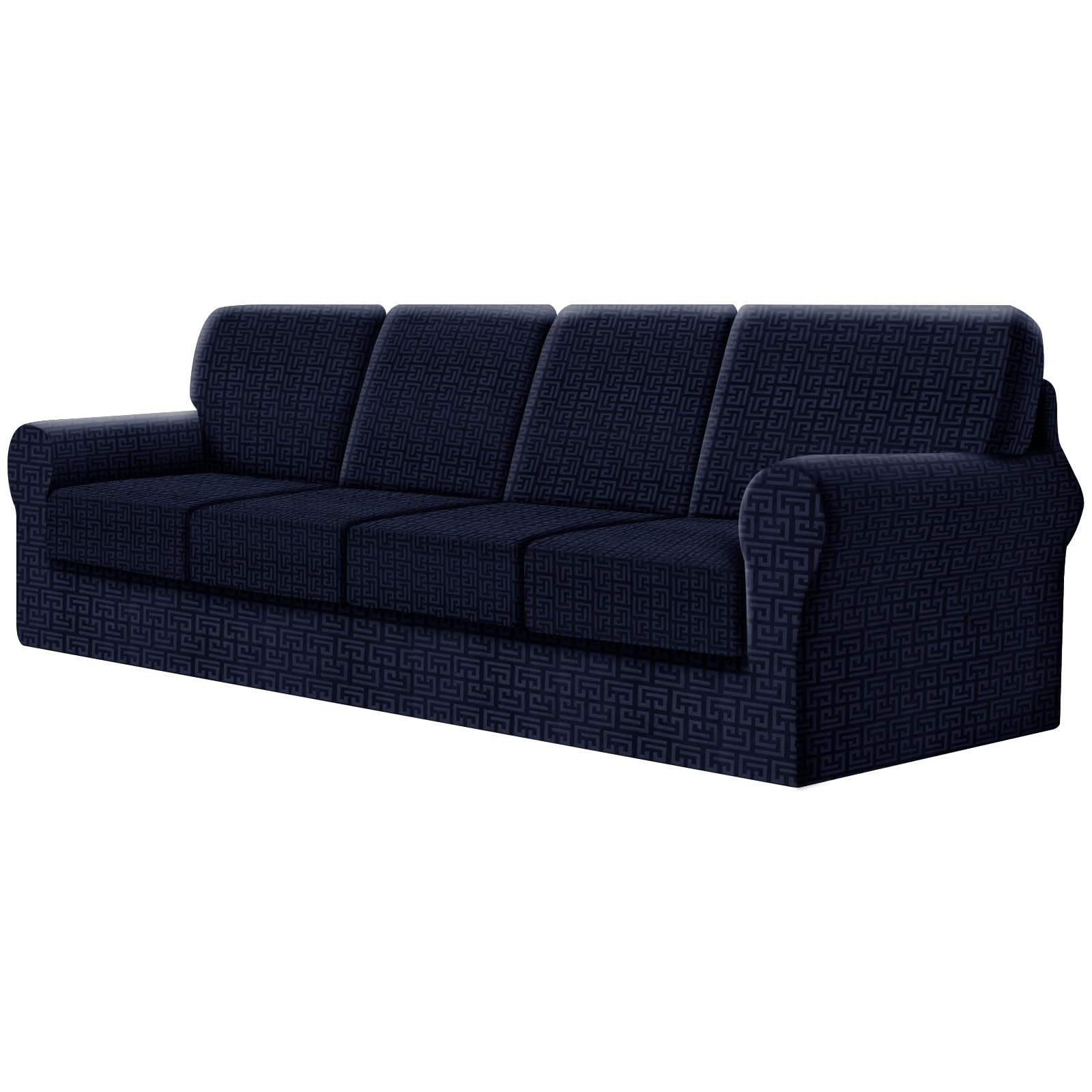 SYLC Fitted Sofa Cover 4 Seater, 9 Piece Sofa Slipcover With 4 Seat Cushion Covers And 4 Backrest Covers, Settee Covers Stretch Velvet Anaglyph(Dark Blue,X-Large Sofa - 9 PCS)
