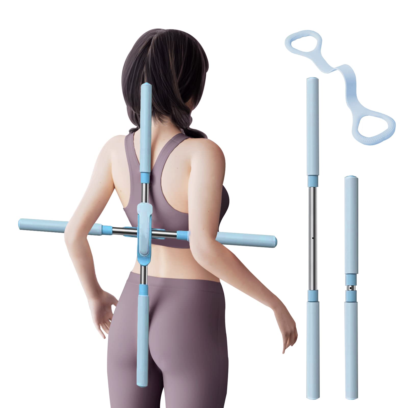 Buy 2PCS Yoga Sticks Stretching Tool Straps Posture Correction Wooden