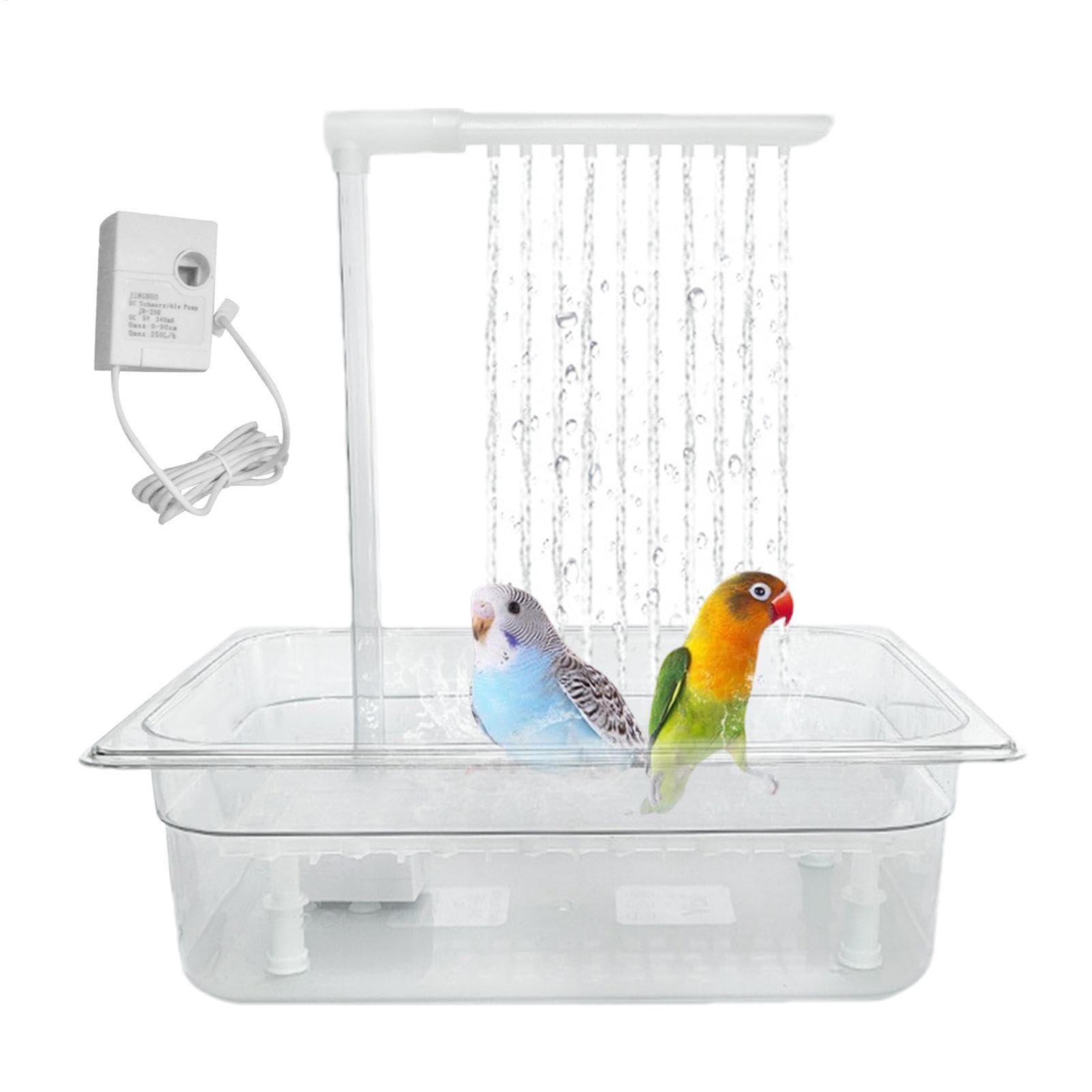 Vasca Automatica Per Uccelli Fontana Doccia con Acqua Corrente | Accessorio per Toeletta in Gabbia Ideale per Parrocchetti Cenerini Conuri e Inseparabili