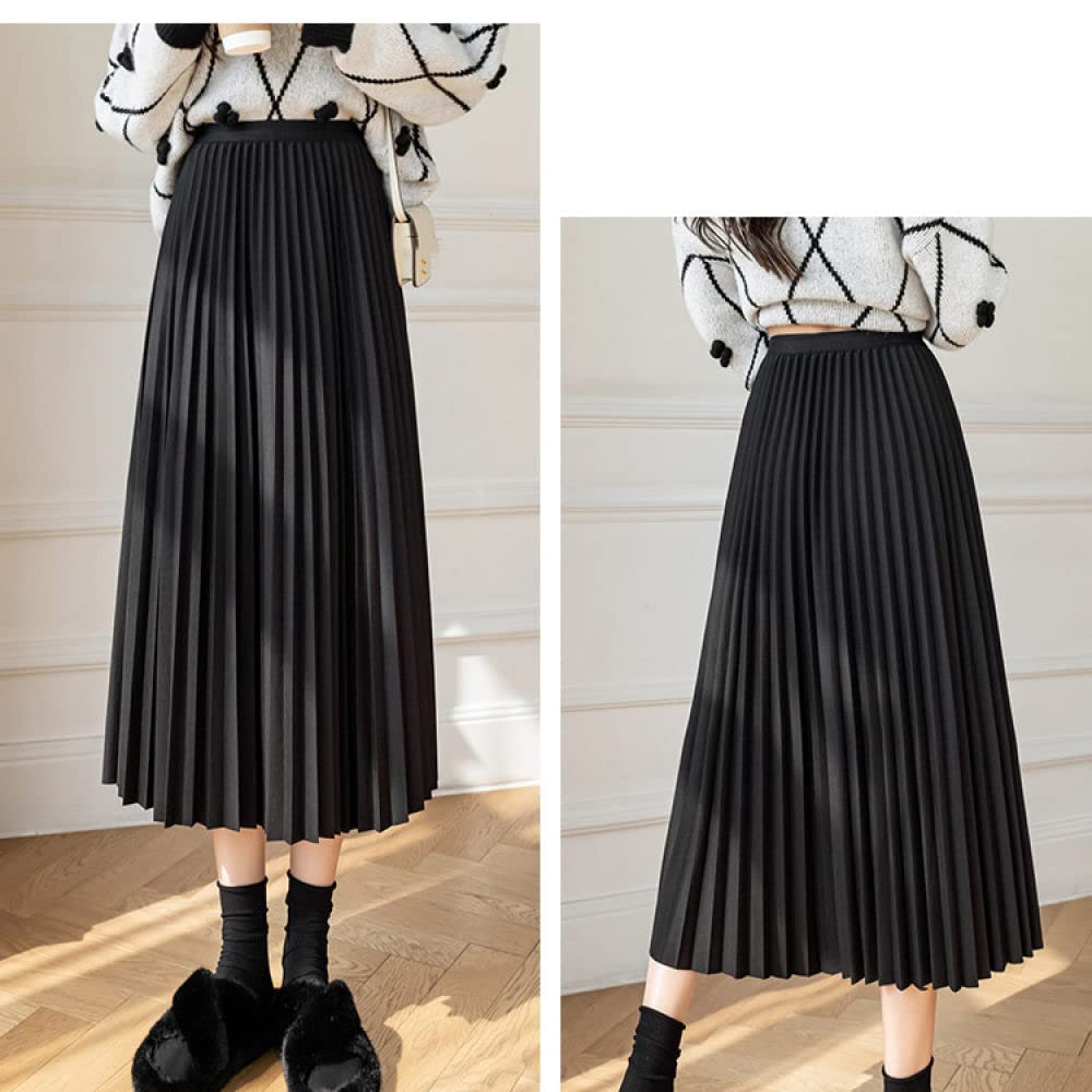 Faldas para Mujer Longitud Midi, Elegante Falda Negra De Invierno Faldas Plisadas Fluidas para Mujer Cintura Elástica Midi Cálida Falda De Talle Alto De Línea A(S)
