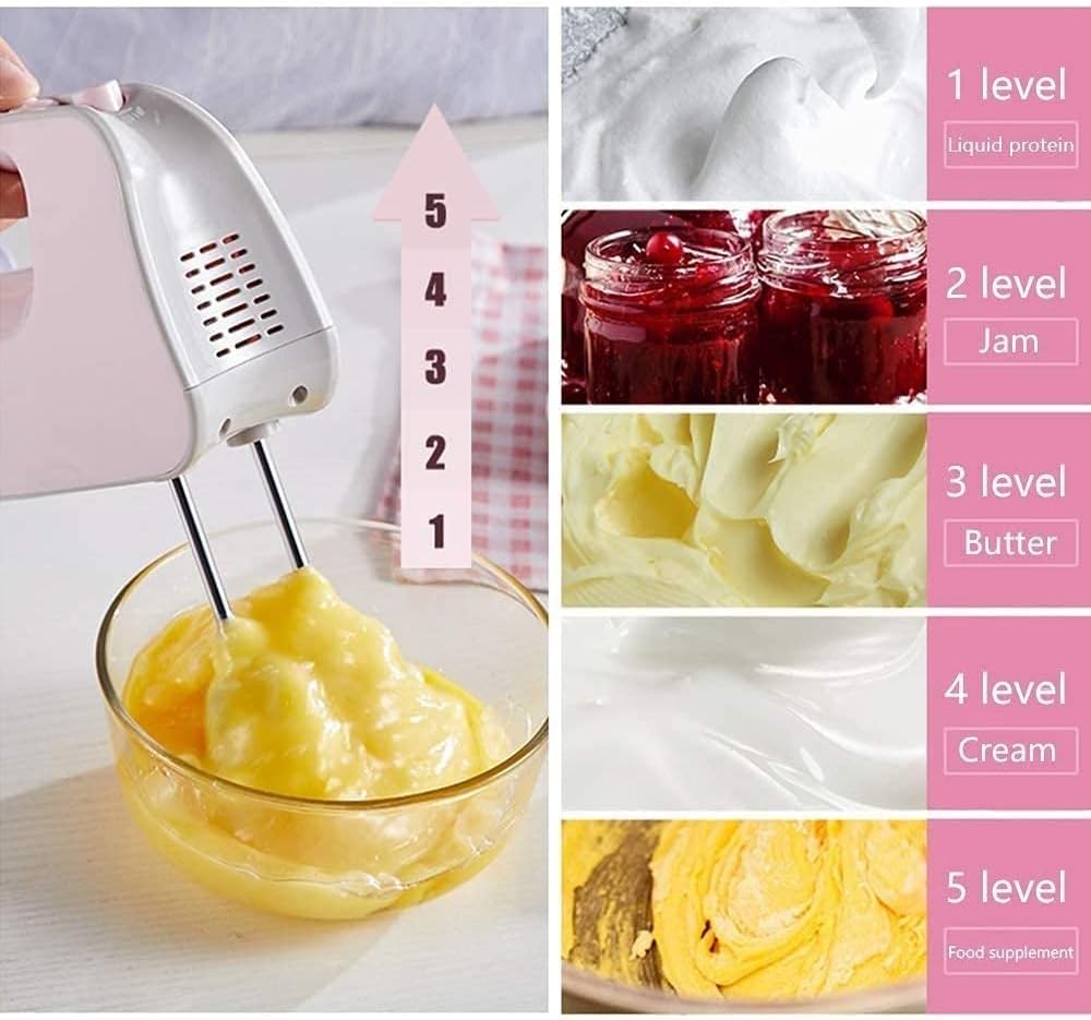 Hand Mixer 120W Power Electric Handheld Mixers with 4 Stainless Steel Attachments(2 Beaters 2 Dough Hooks) Mini Electric Hand Mixer for Baking