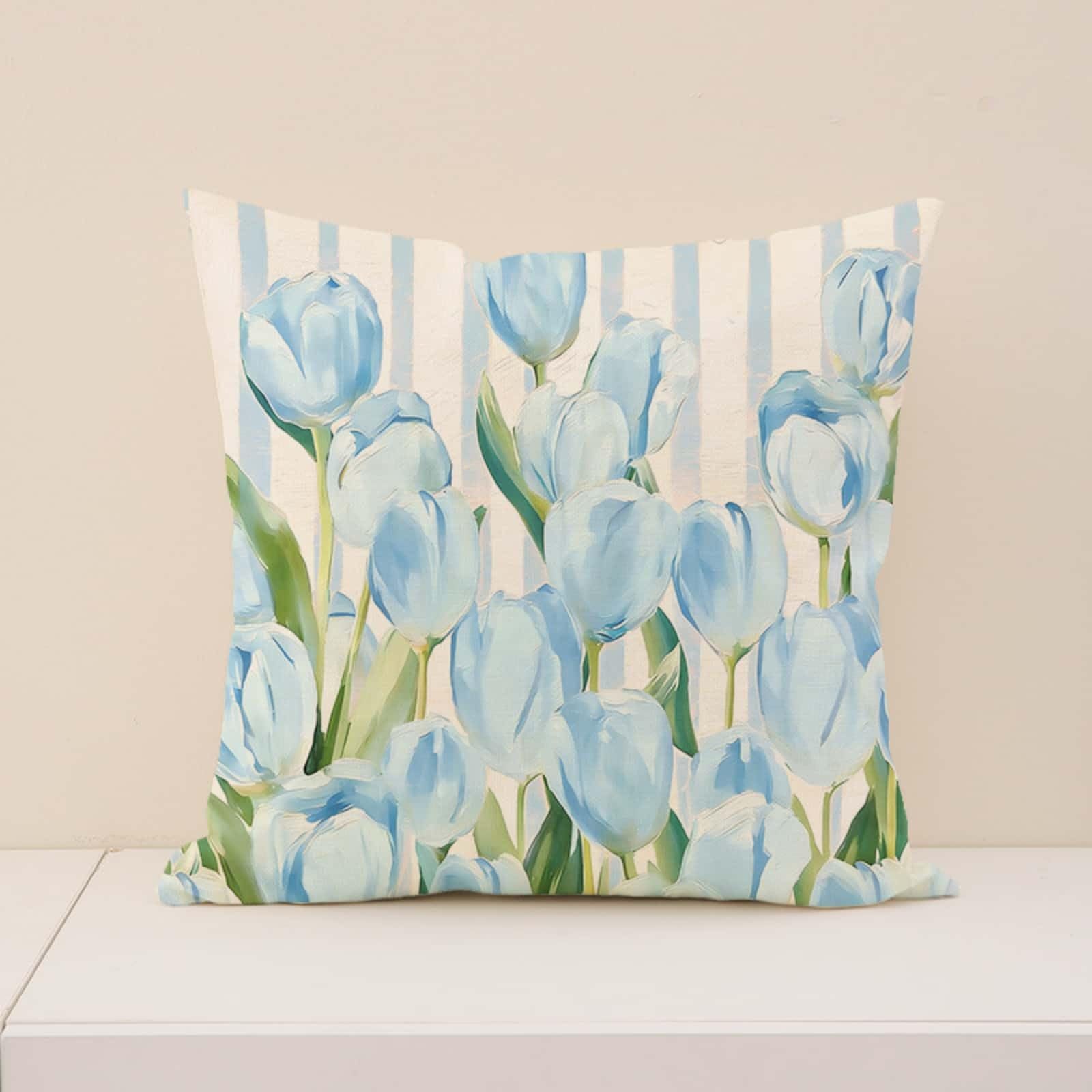 Cushion Covers 40cm x 40cm Blue Plants Sofa Cushion Cover Linen with Invisible Zippers,Throw Pillow Covers for Bedroom Home Decor