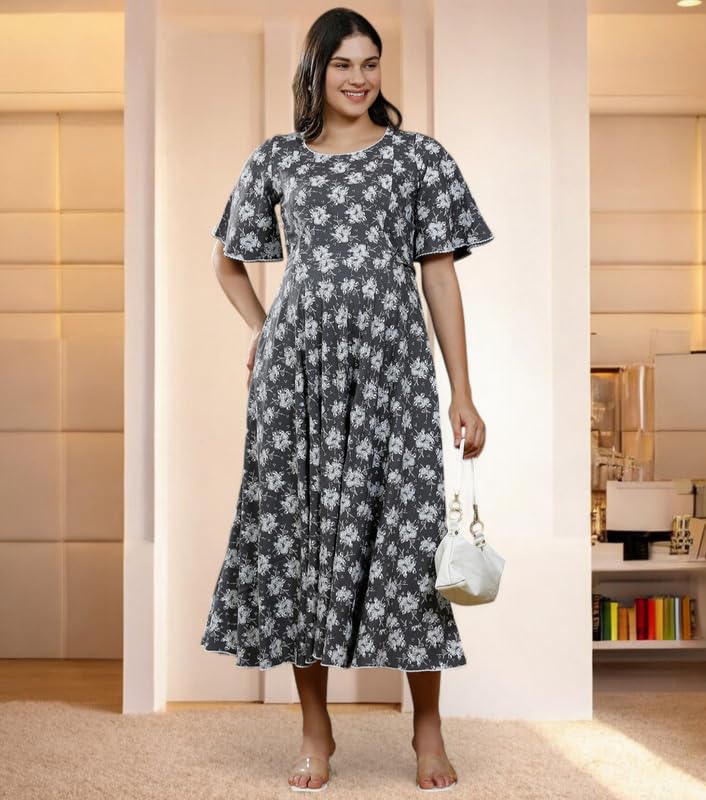 Image of DUMMY SHAPE Women's Rayon Anarkali Maternity Dress & Feeding Kurti with Zippers