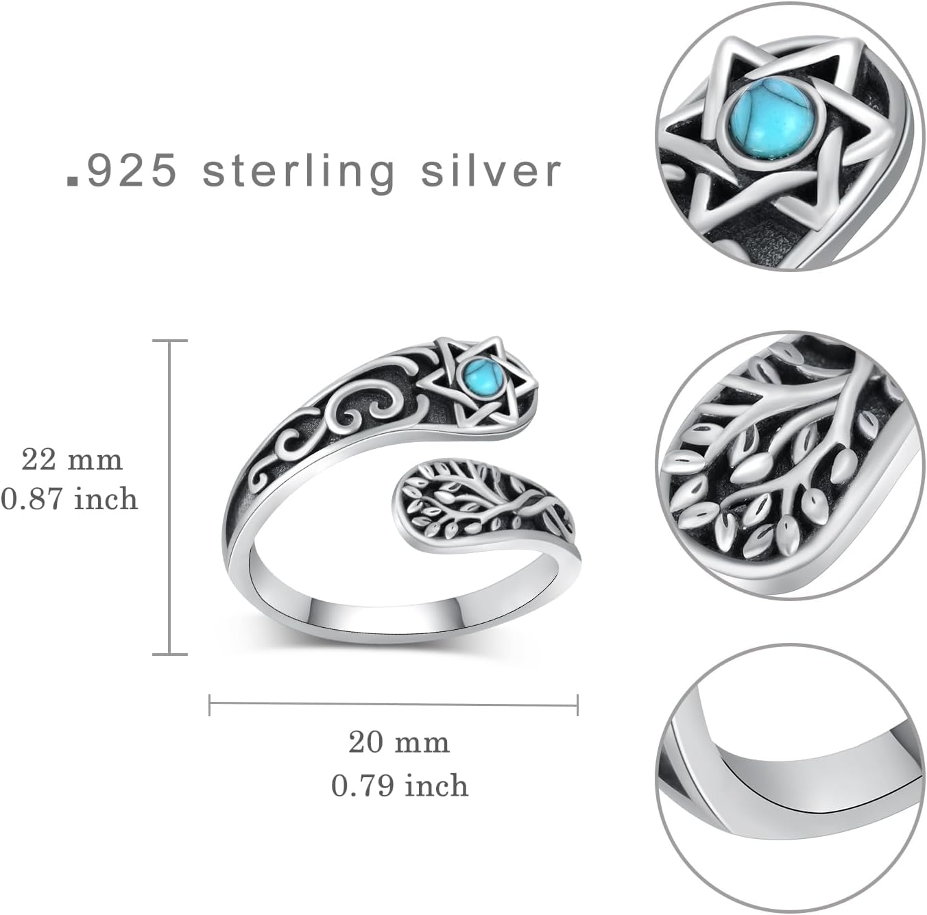 Spoon Rings for Women 925 Sterling Silver Vintage Thumb Rings Turquoise Ring Thumb Rings Jewelry Gifts for Women Men