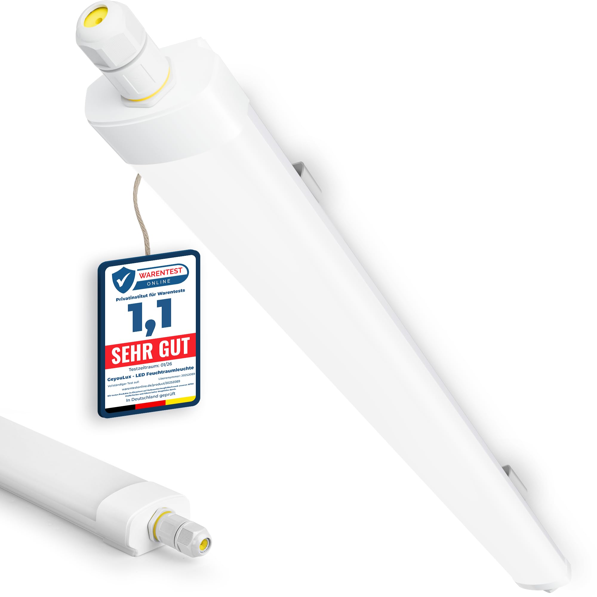 GeyouLux 2er 2ft LED Batten Light, 20W 2520lm 5000K Cool White, IP65 Waterproof Linkable Garage Lighting with Earth Wire, 96 LEDs Flicker-Free Ceiling Strip Lights for Kitchen Workshop Office, White