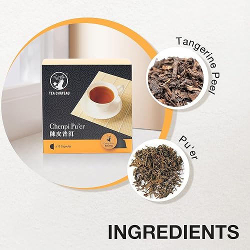 Miniatura 3 de TEA CHÂTEAU Chenpi Puer Tea Pods, Tangerine Peel Relieves Coughs, Compatible with Nescafe DG Machines, 10 Pods (Pack of 1)