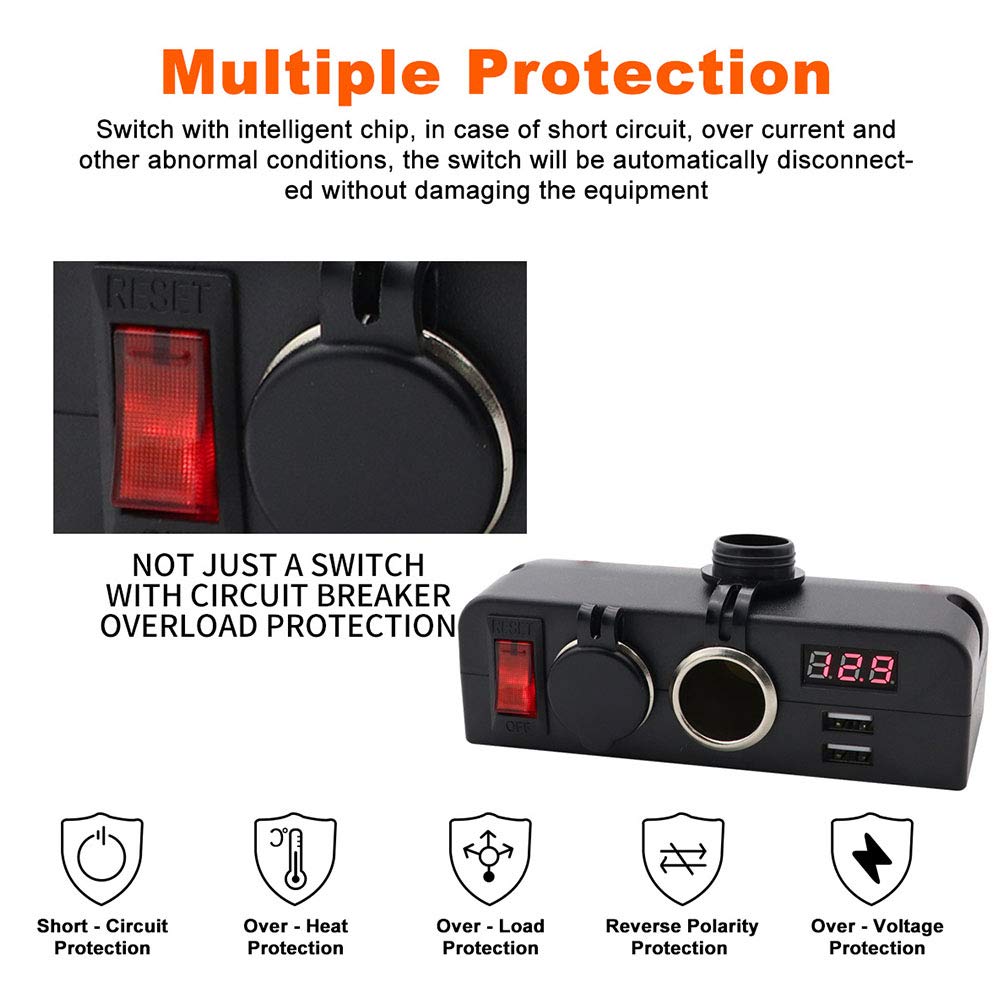 Qiilu Adaptateur Allume-Cigare, séparateur de Prise Allume-Cigare 3 en 1 Chargeur de Voiture USB Multifonction Adaptateur d'alimentation voltmètre