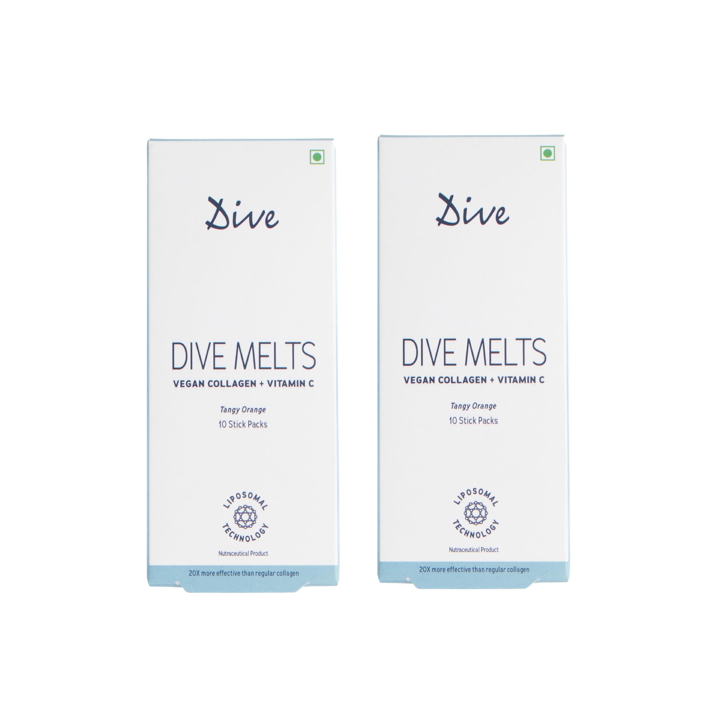 Dive Melts Vegan Collagen with Vitamin C for Women & Men | Improves Skin Hydration | Supports Healthy Skin, Hair, Joints & Bones | Glowing and Boost Skin Radiance 20 Sticks| Orange Flavor - Pack of 2