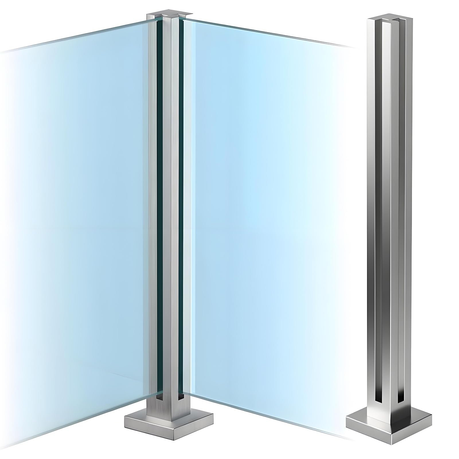 Modern Glass Railing Post, Silver, Tall 31in 41in, 304 Stainless Steel Balustrade Posts System for Indoor Staircase, Loft, Balcony & Outdoor Deck Platform(Corner Post,35in/89cm)