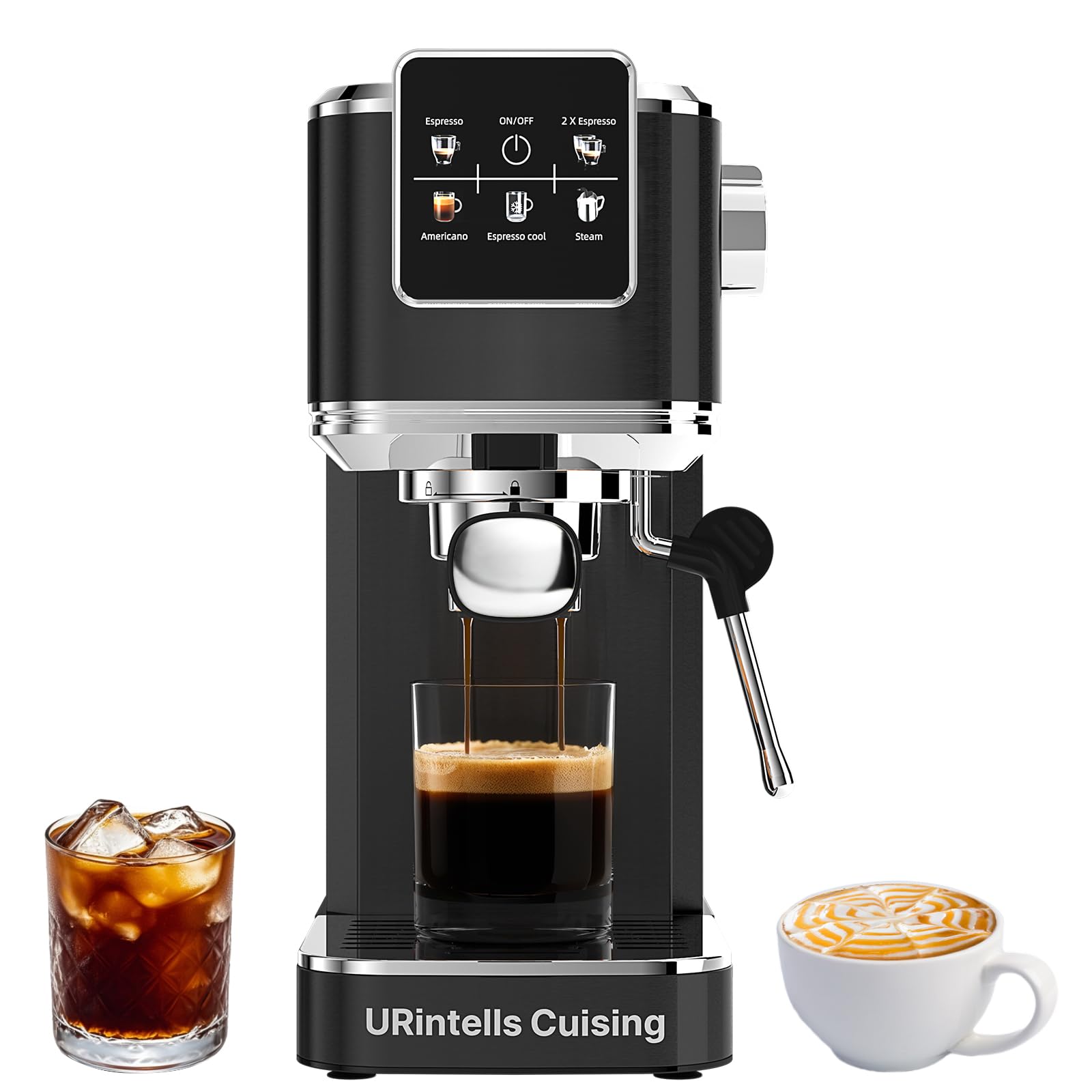 Espresso Machine 20 Bar,Touch Screen Espresso Maker with Steam Milk Frother,Stainless Steel Expresso Coffee Machine for Cappuccino Latte Cold Brew,1350W Fast Heat Up System,Black