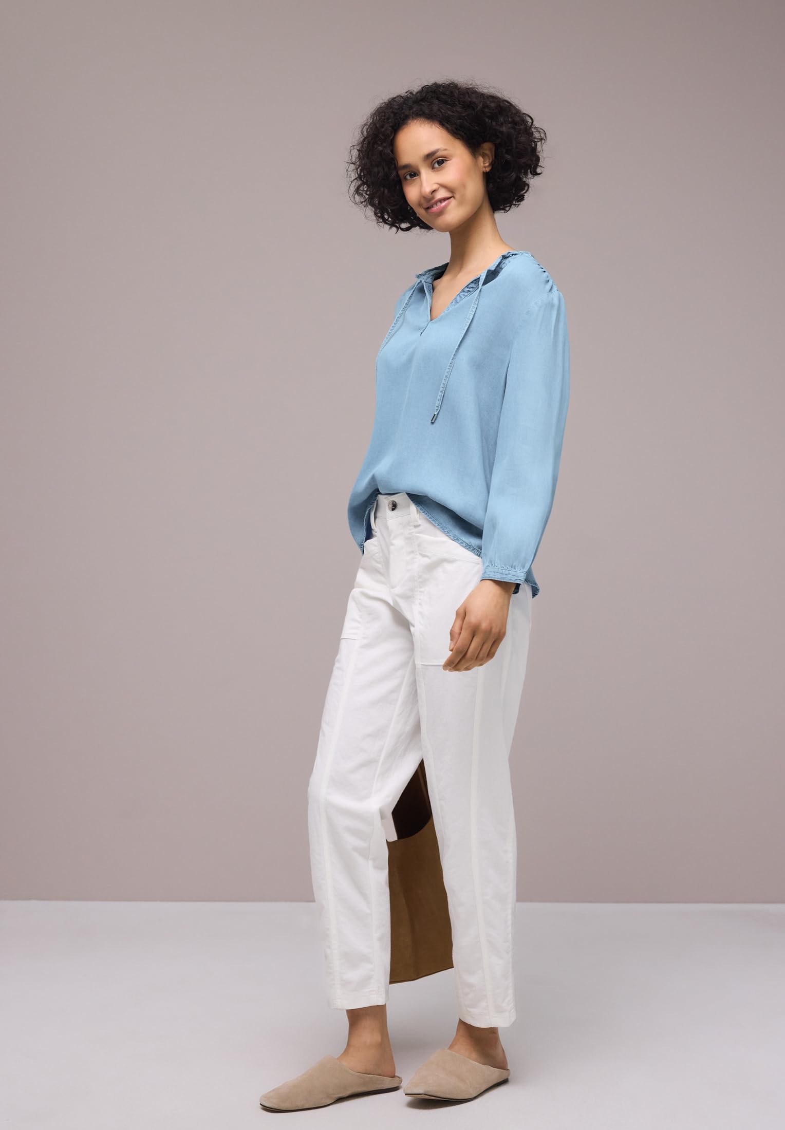 Street One 3/4-Arm Bluse mit Split Neck im Denim-Look