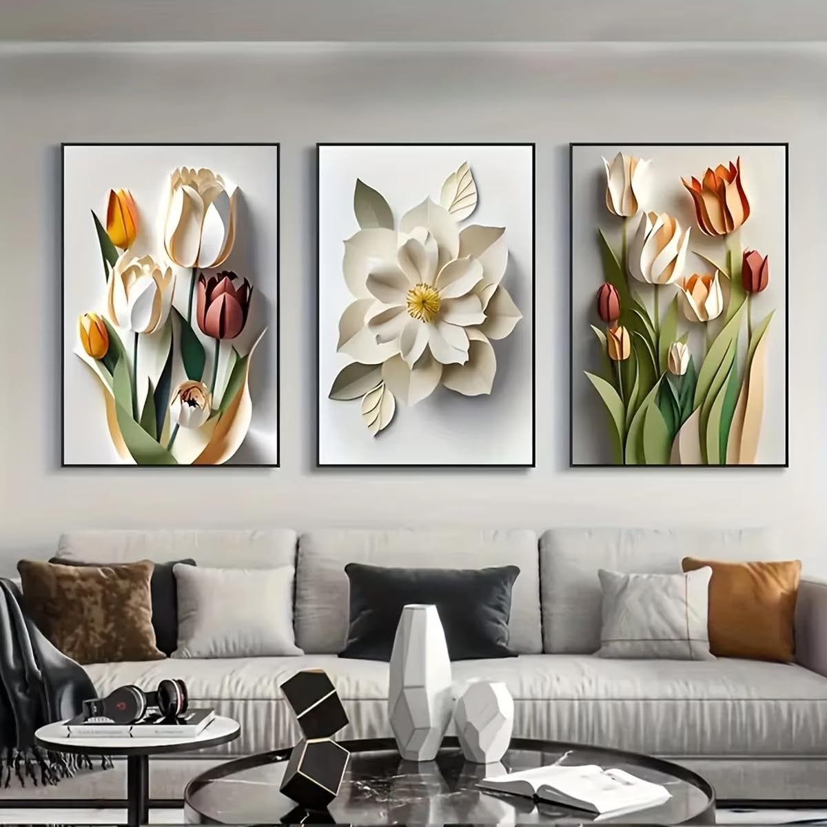 Awtrhfc No Frame Modern Aesthetic Floral Canvas Wall Art Prints, Frameless Creative Flower Posters For Home, Office, Living Room(30X40cm(12X16in) X3/No Frame)