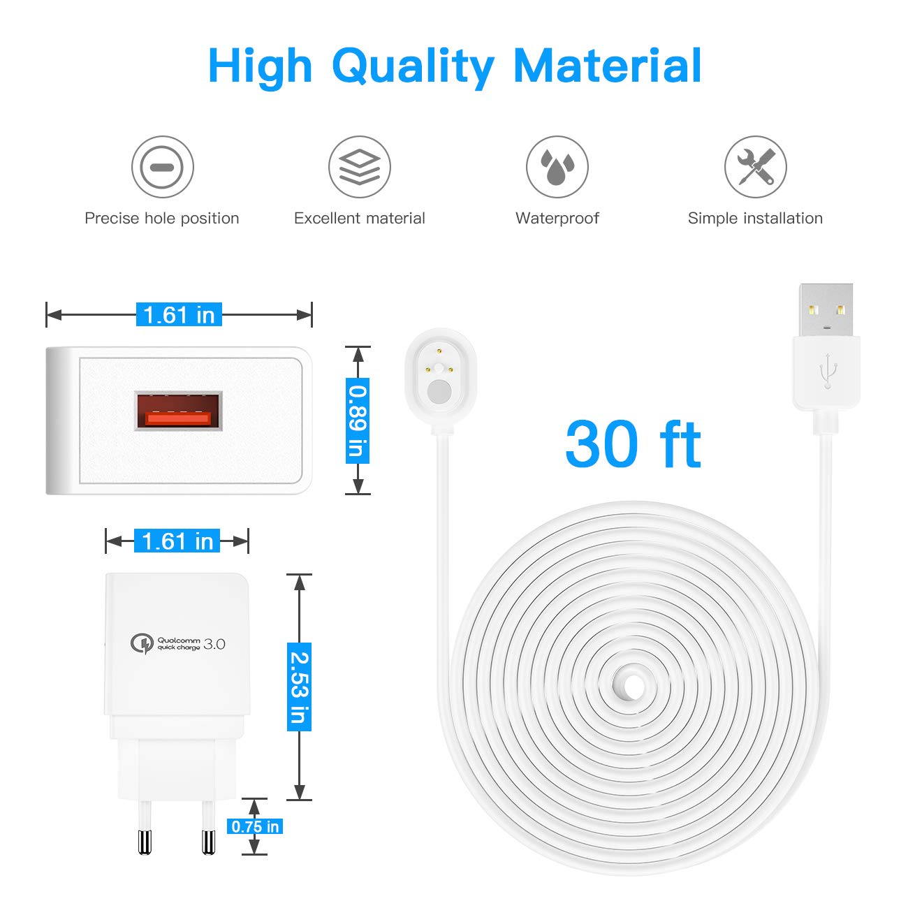 HOLACA Adaptador de red compatible con Arl o Pro 3/4/5/Ultra 1&2 con cable de carga magnético de 30 ft/9 m + adaptador de alimentación 3.0 (cámara no incluida)