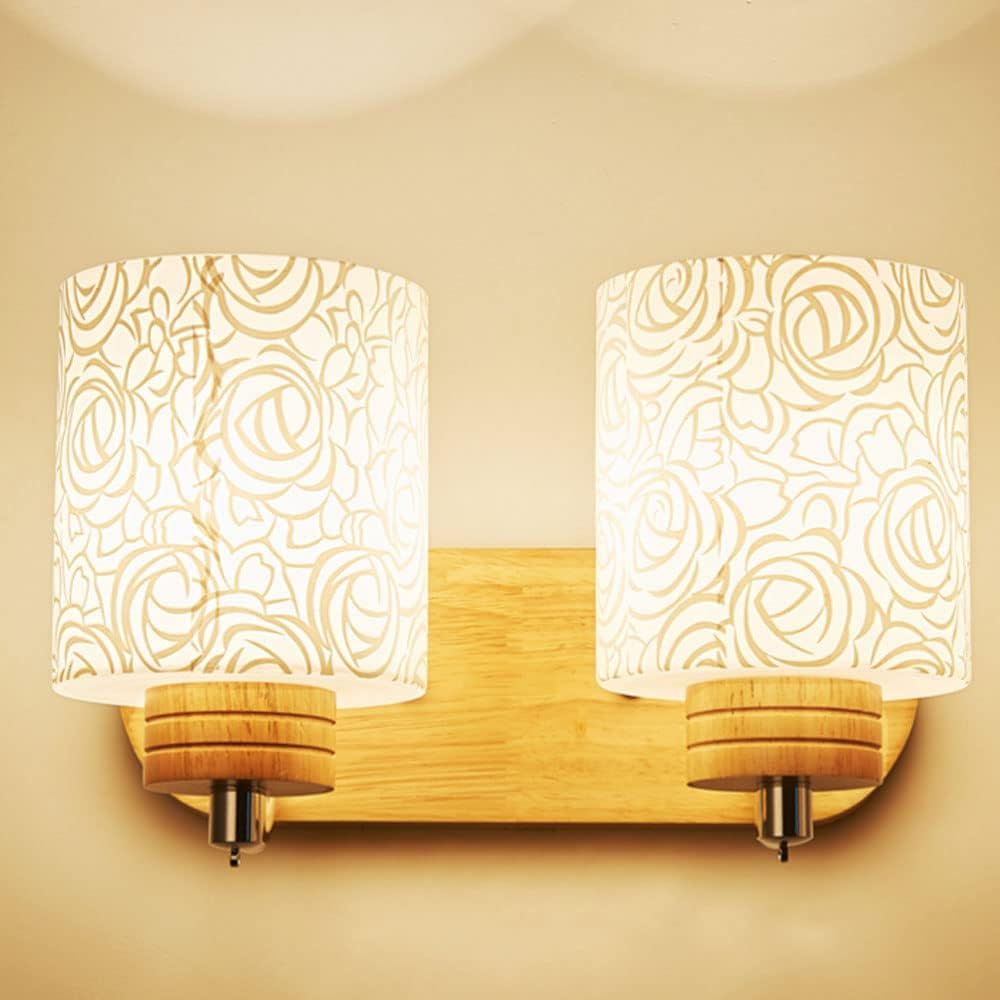 HYJAUSXB Wall Lamps Sconces Wooden Sconce Personality Glass Lamp, Bedroom E26 Interior Mount Light Fixture for Bedside Corridor Aisle Balcony Lantern(7.8in)