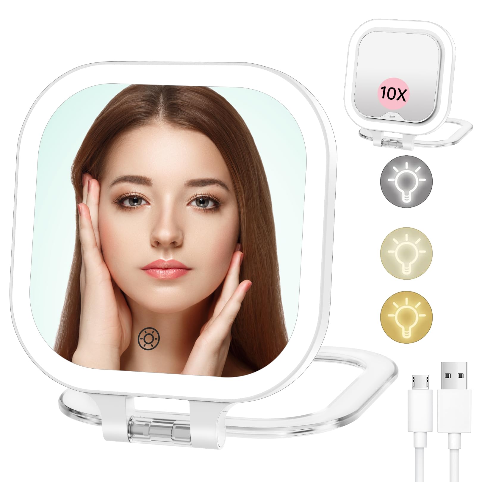 Famihomii Miroir Cosmétique Portable Rechargeable Avec Grossissement