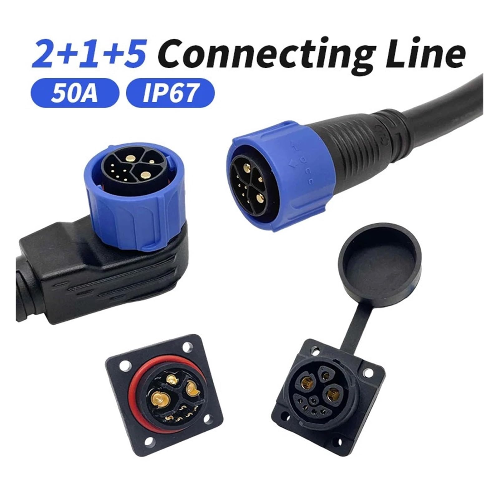 Cable de Enchufe Carga for vehículo eléctrico M23/M25 2 + 1 + 5, línea conexión Impermeable con Bloqueo automático, alimentación Macho y Hembra(Plug Wire-E)