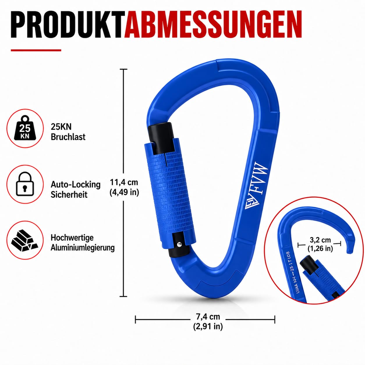 Mosquetón escalada equipo de escalada, 10 unidades con certificado UIAA 25KN Auto Locking Clips para hamacas, columpios, Locking Correa y arnés para perros, camping, senderismo y utilidad (azul)