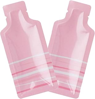 QQ Studio Pack of 100 Color Aluminum Metallized Foil Single-Use Dispenser Tip Open Bottom Heat Seal Sample Pouch (2" x 4.3", Pink w/White & Pink Stripes)
