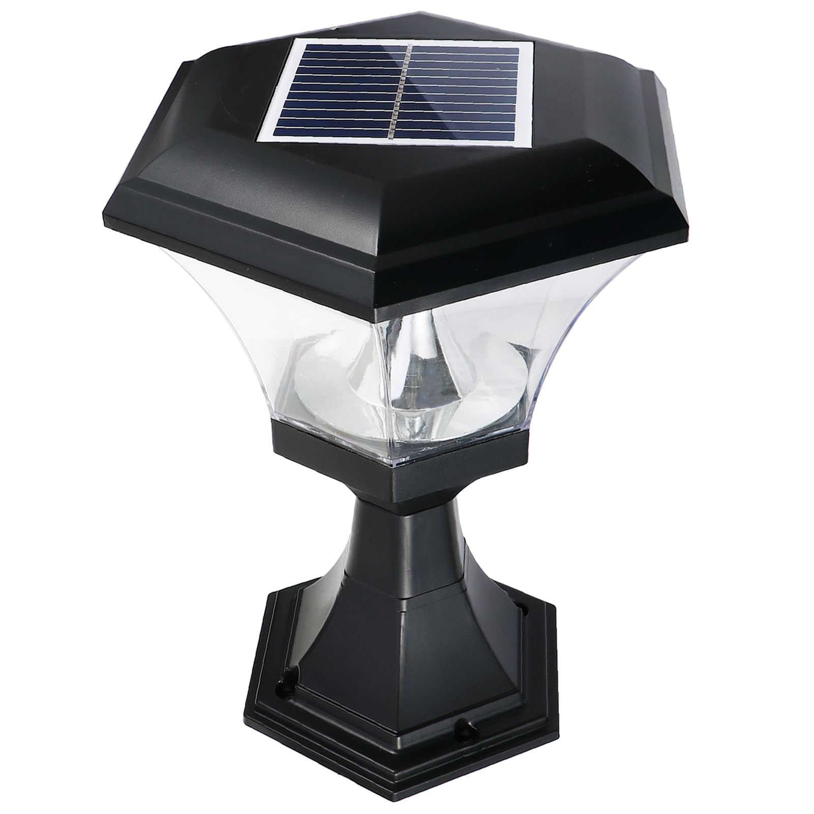 STOBAZA Farolas Solares Exterior de Jardín Control Inteligente de Luz, Diseño Simple en Plástico Negro, Luces de Pilar de Patio Resistentes al Agua y Ahorro Energético