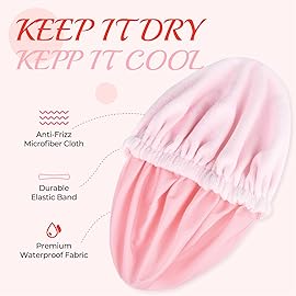 Pink Shower Cap for Women Terry Lined Bath Cap Large Reusable Waterproof Elastic Band Shower Caps for Long Thick Hair Soft Bath Shower Hair Caps