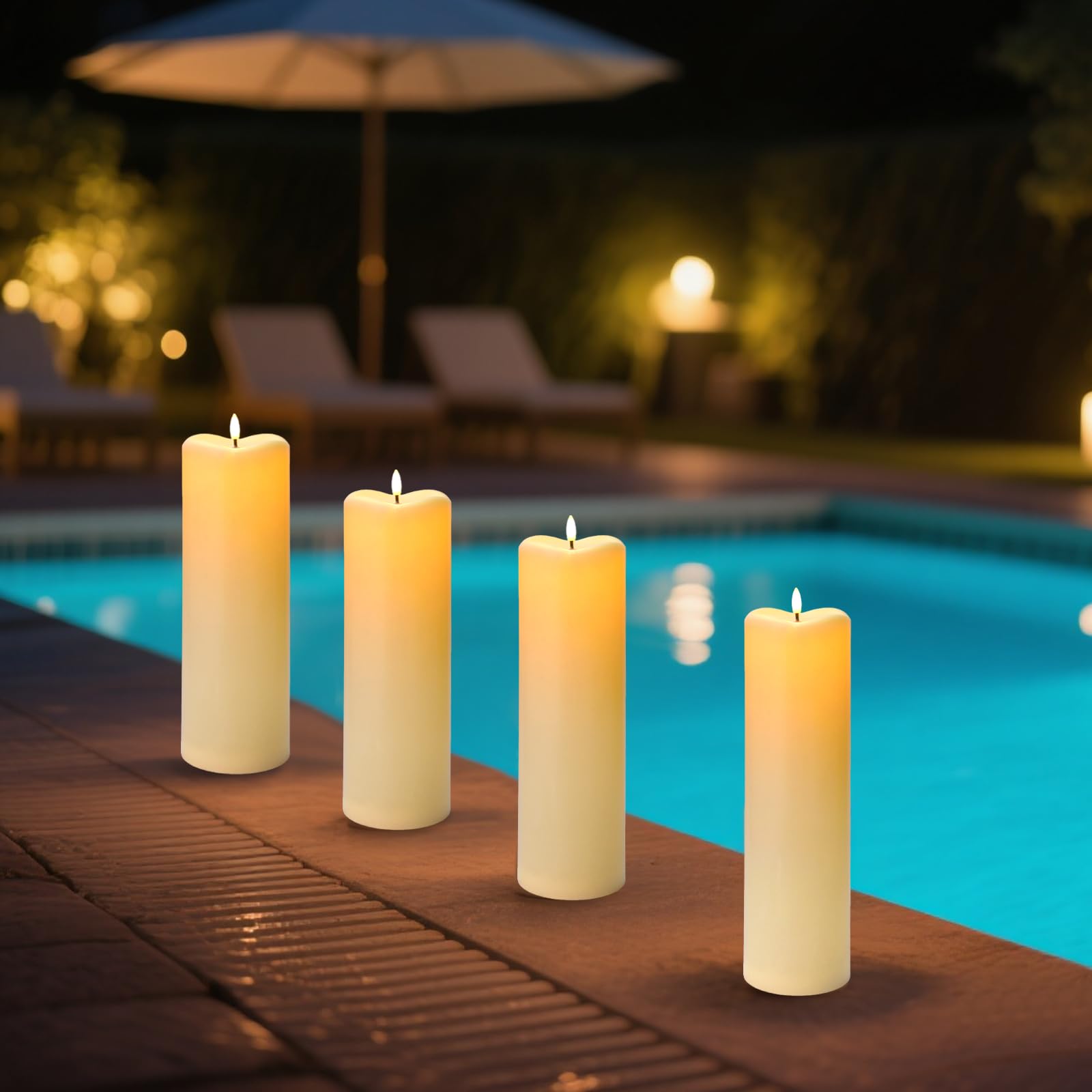 Velas solares grandes sin llama para exteriores, 4 x 14 pulgadas, velas parpadeantes recargables de energía solar, velas falsas de plástico impermeables para decoración de porche y patio (blanco