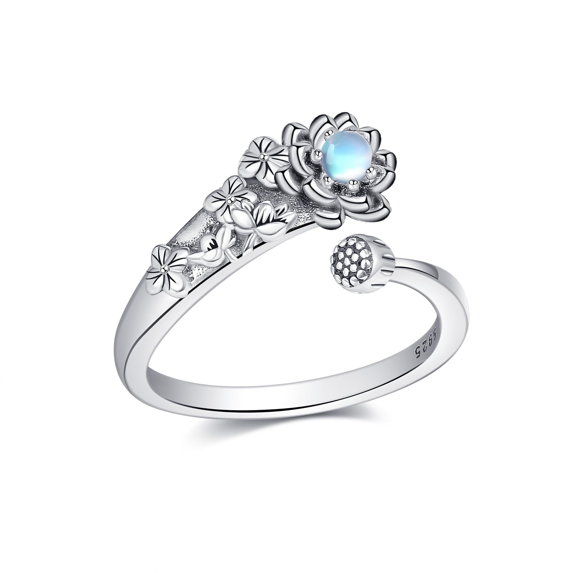 VENACOLYLotus/Scottish Thistle/Snowflake Ring Sterling Silver Moonstone Ring Jewellery Gifts for Women