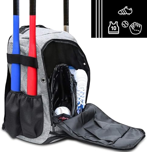 Miniatura 3 de ZOEA - Mochila para bate de béisbol para niños y equipo de softbol y herramientas para jóvenes y adultos, gran capacidad para 4 bates, casco,