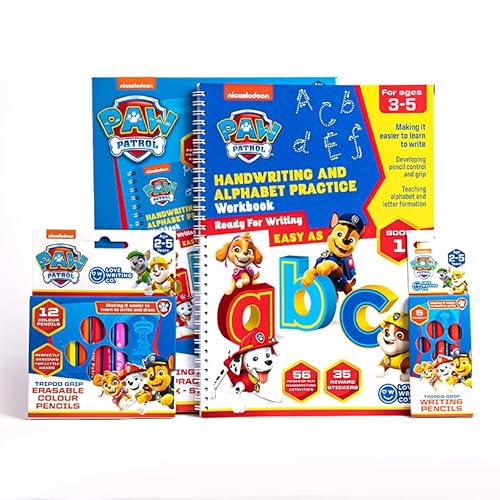 Love Writing Co. The Ultimate PAW PATROL Learn To Write The Alphabet Bundle -Children Age 3-5 - My First Handwriting and Letter Formation Activity Book, Tripod Grip Pencils and Colour Pencils
