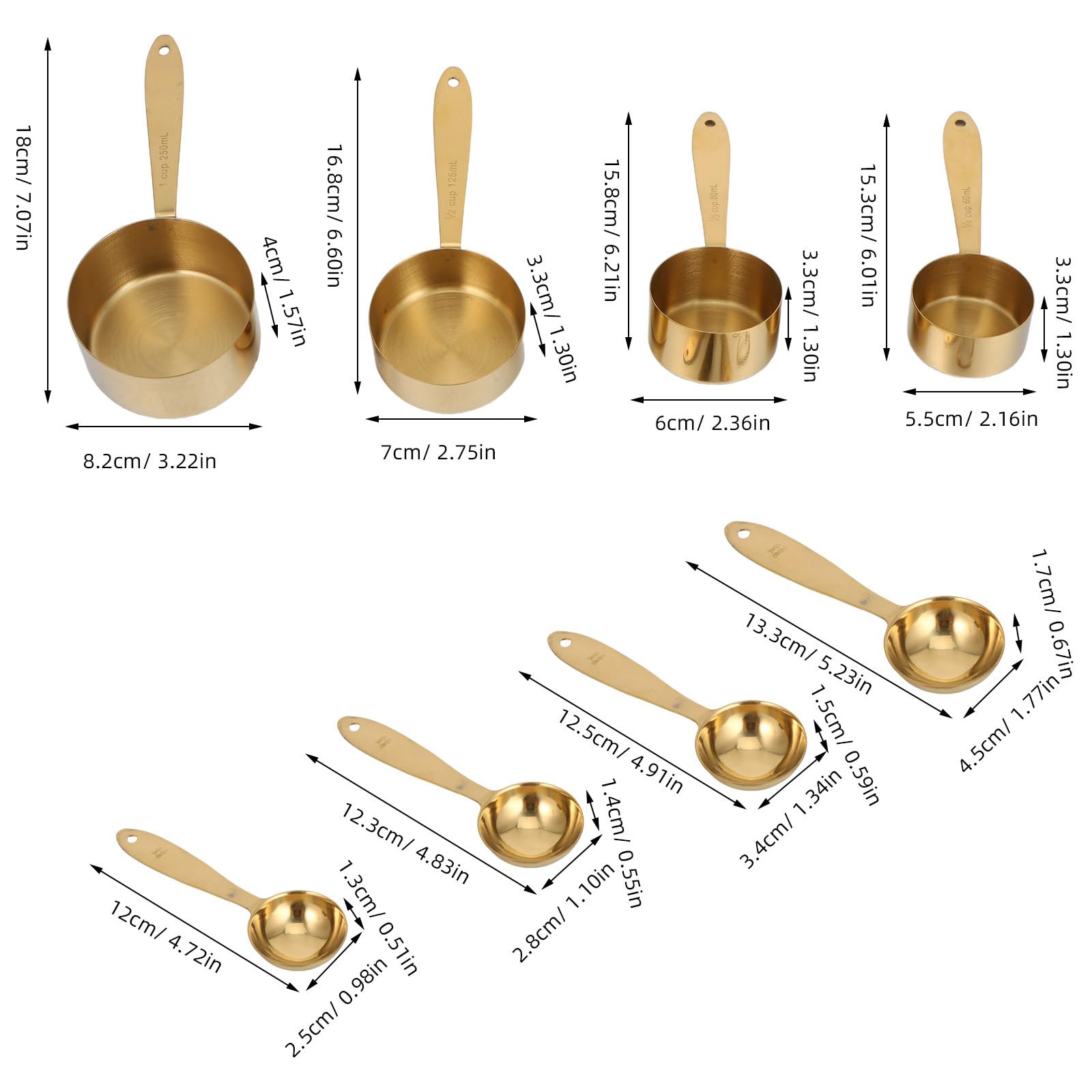 Juego de Cucharas Medidoras 1 Set de Acero Inoxidable Dorado
