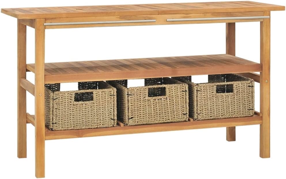 vidaXL Bathroom Vanity Cabinet with 3 Baskets Solid Wood Teak 52"x17.7"x29.5"