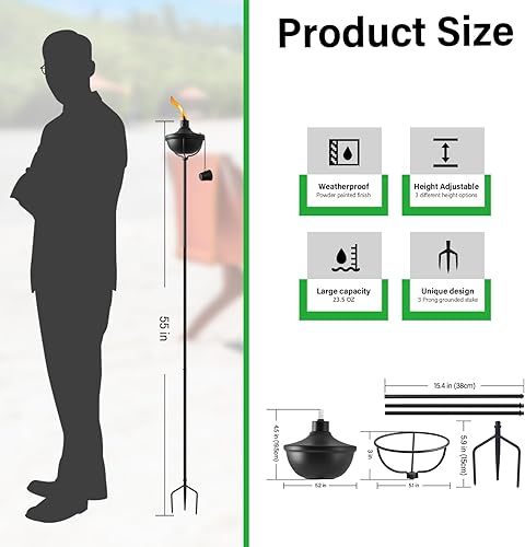 Miniatura 2 de Paquete de 4 antorchas de jardín para el hogar, gran capacidad de 23.5 onzas, antorchas de metal para exteriores, antorchas de citronela mejoradas