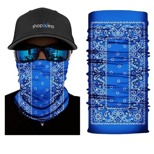 ShopINess Cache-Cou Foulard Multifonctions Unisexe pour Moto Sport Paisley Cachemire Style (Bleu)