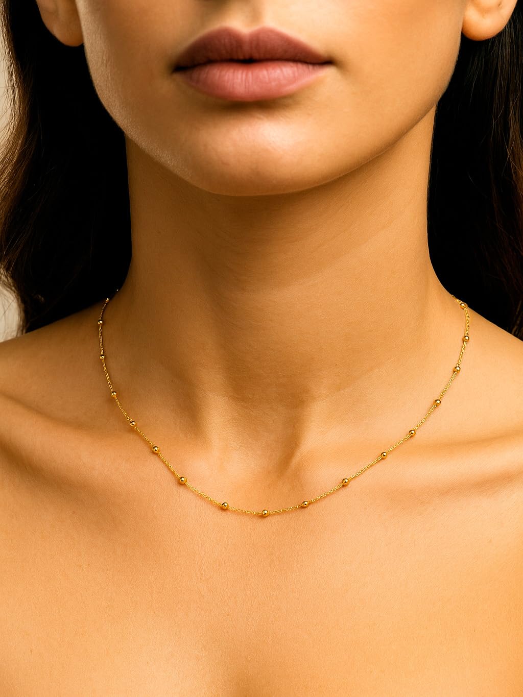AKA Gioielli® - Gargantilla Mujer con Bolas en Plata de Ley 925, Dorada Rosa o Amarillo 18k - largo ajustable