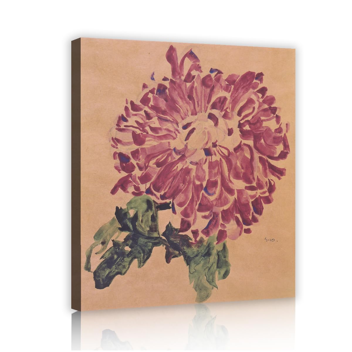 TOANGWALL Egon Schiele Red Chrysanthemum Canvas Wall Art Corridor Fine Art Floral Framed Poster Painting for Study Guest Bedroom Decor 40x50cm