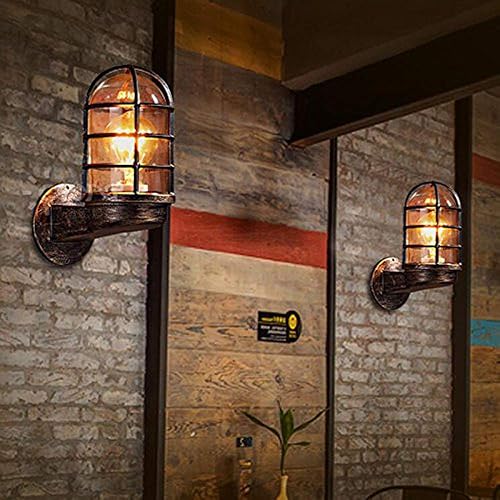 Miniatura 8 de NIUYAO Aplique de pared reversible de hierro forjado de metal vintage industrial estilo náutico con protector de alambre rústico antiguo pared