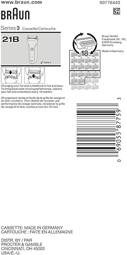 Miniatura 2 de Braun Cabezal de repuesto de afeitadora eléctrica serie 3 21B compatible con maquinillas de afeitar eléctricas 300s 310s 3010BT