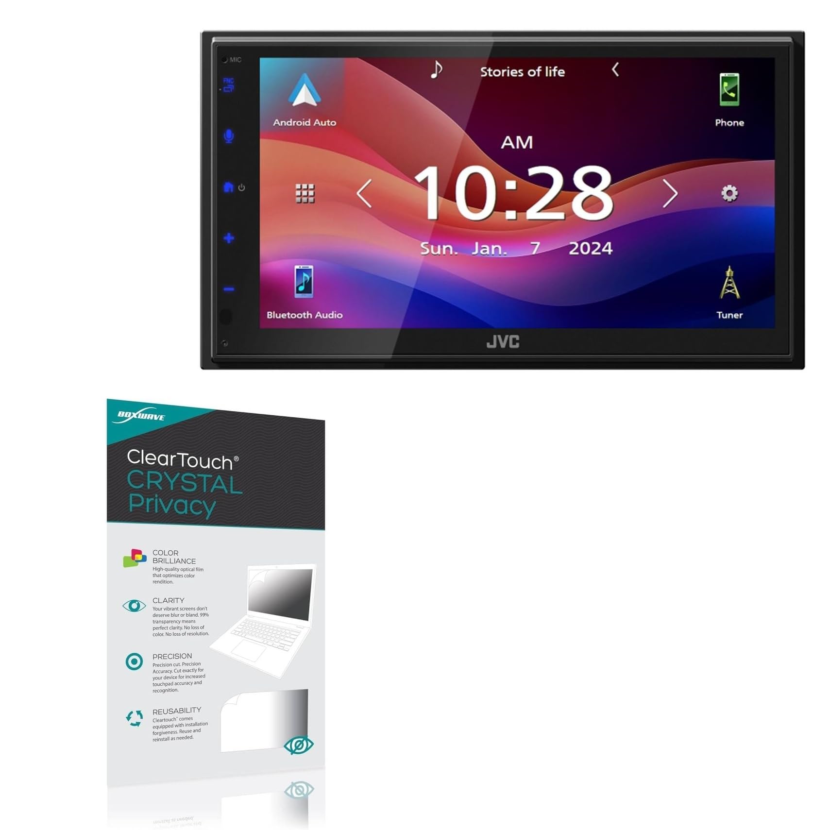 BoxWave Screen Protector Compatible with JVC KW-M590BT - ClearTouch Crystal Privacy (2-Pack), Privacy Screen Protector Flexible Film Clear