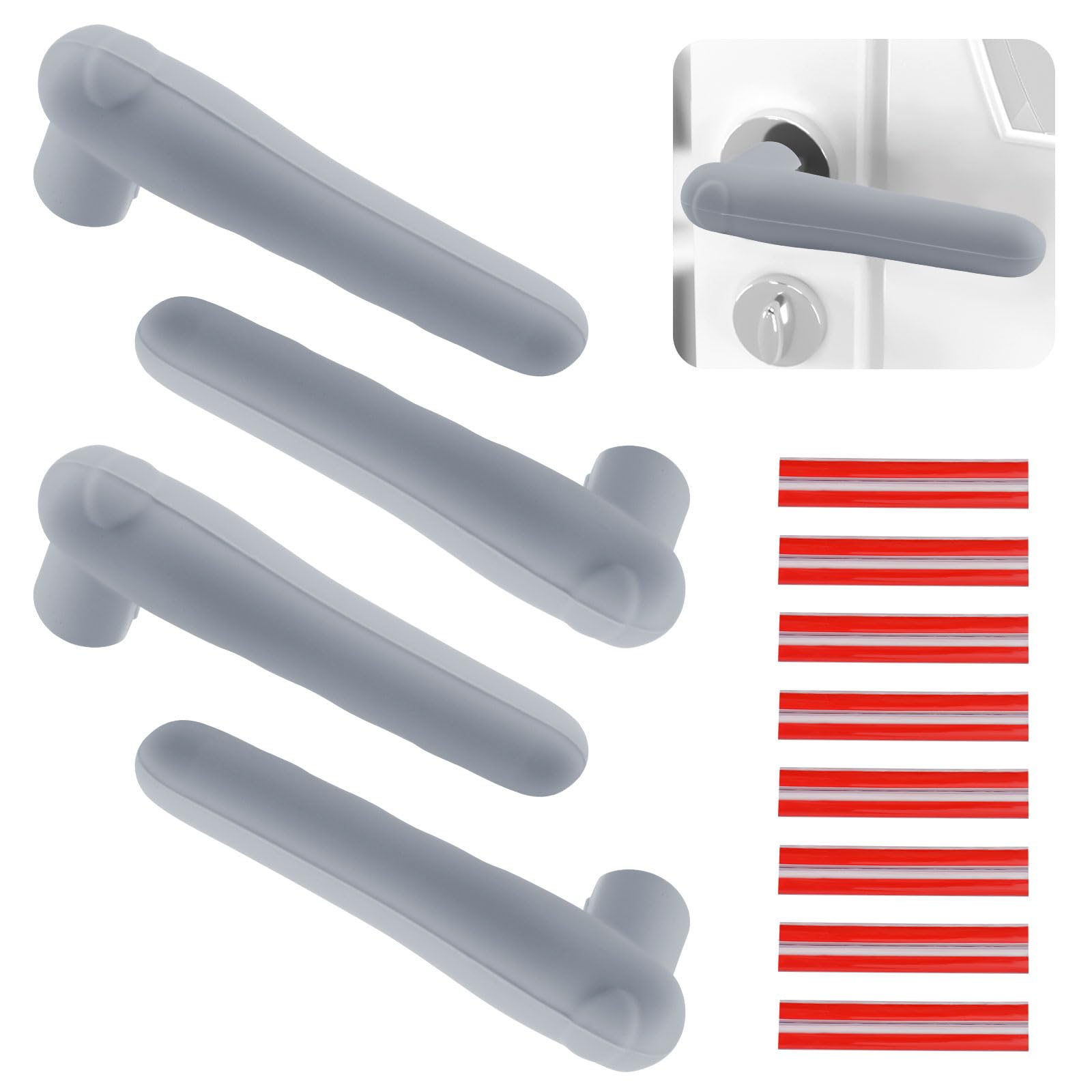 UFURMATE 4Pcs Grey Door Knob Covers Silicone Door Handle Glove Cover with Anti-Collision Adhesive Strip Anti-Static Safety Doorknob Protector for Flat Square Doors Levers — image 1