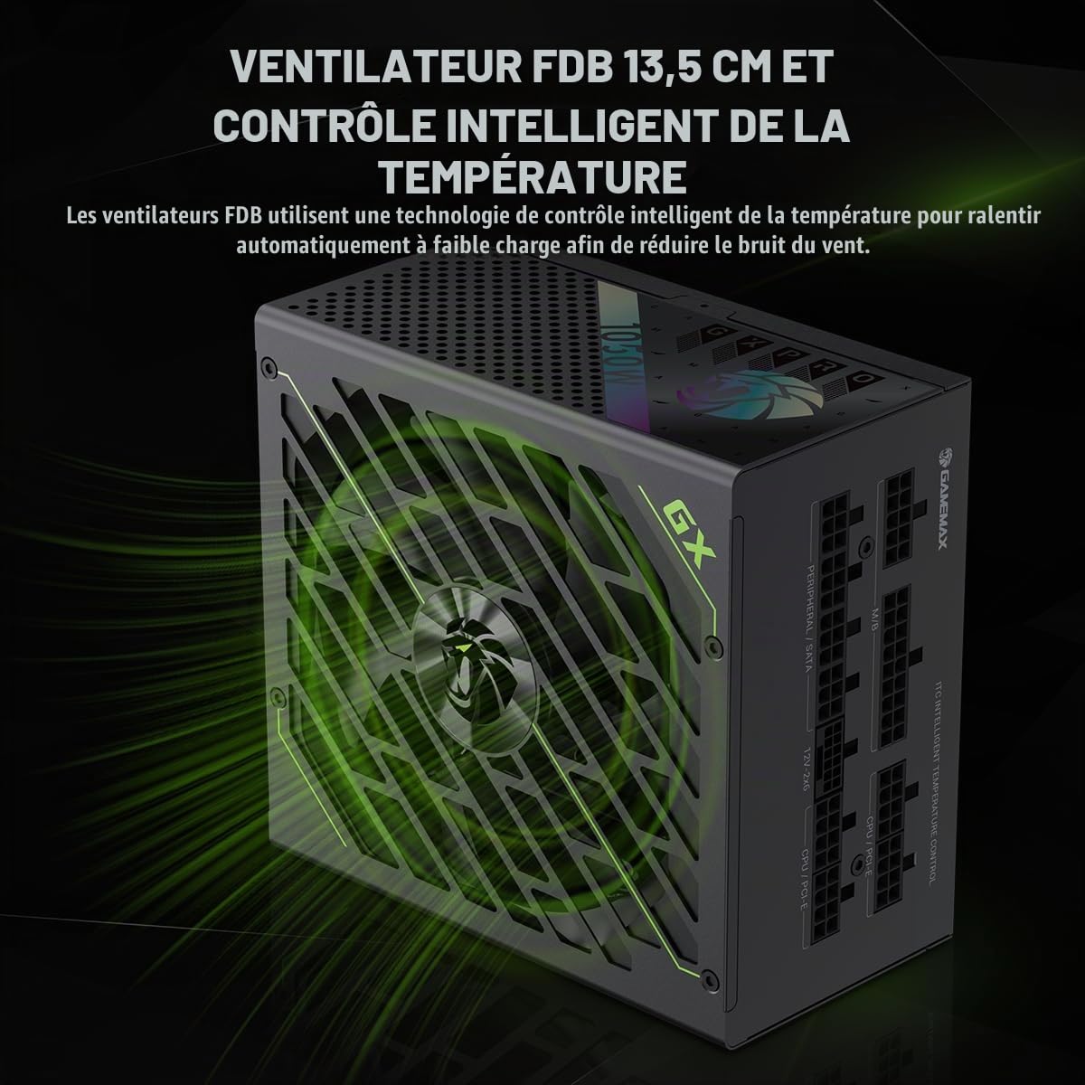 GAMEMAX GXPRO 1050G Alimentation PC 1050W, Totalement Modulaire, Compatible ATX 3.1 et PCIe 5.1, 80 Plus Platinum, Câble 12V-2×6 Inclus, Condensateurs Japonais 105°C, Garantie 10 Ans
