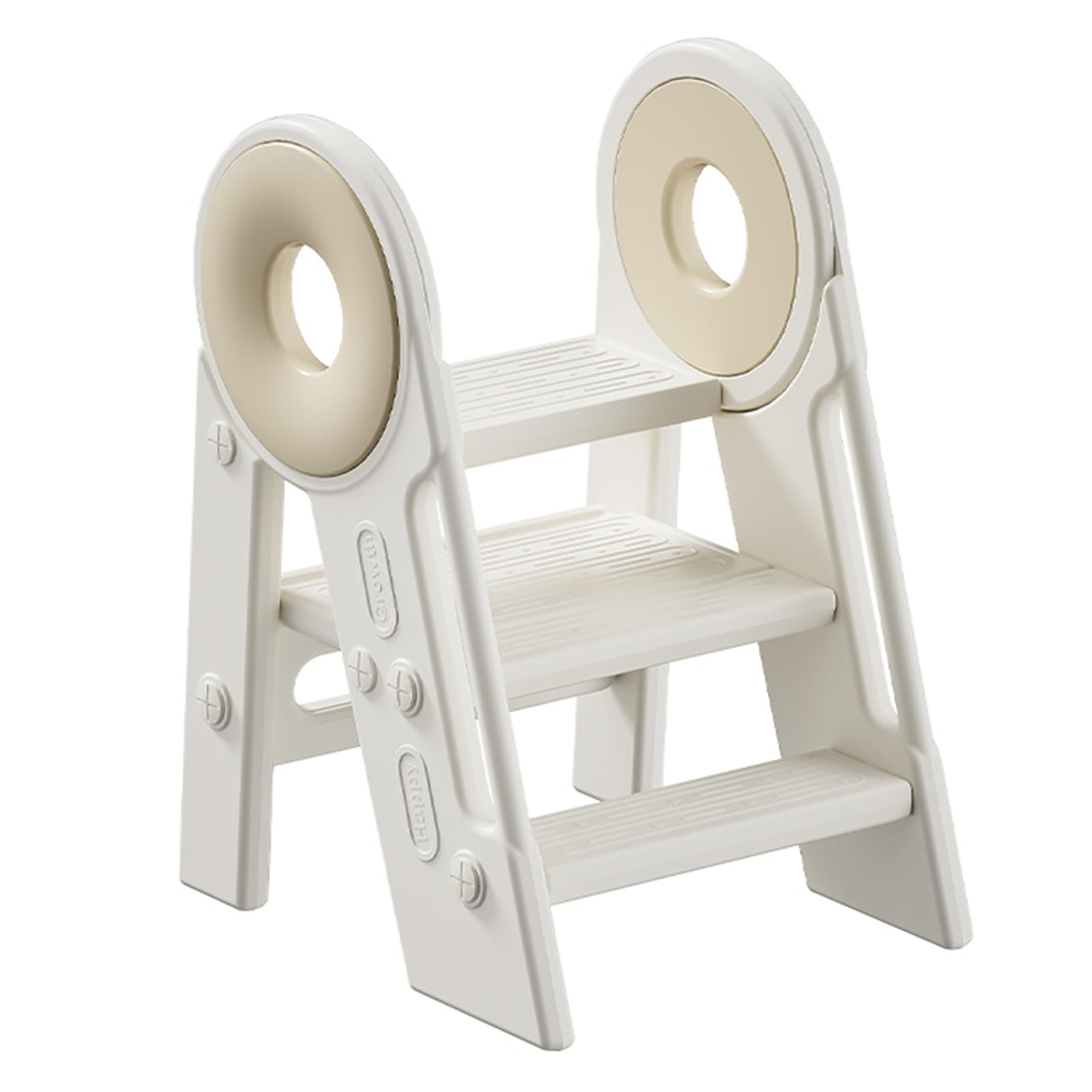 DAYONG Toddler Step Stools for Bathroom Sink, Adjustable 3 Step Stools with Handles to 2 Step for Kids Toilet Potty Training, Kitchen Counter Stools Plastic Learning Helper Stool (Brown+White)