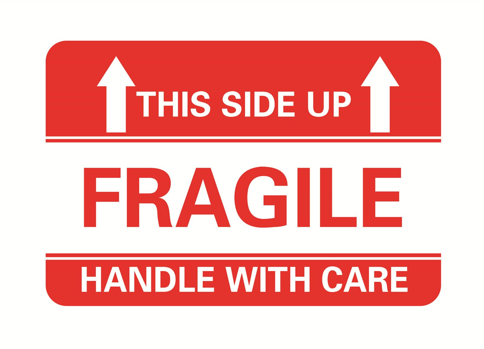 100 2x3 Fragile This Side Up Handle with Care Sticker for Box Envelope Shipping Label, White, 2x3 inches