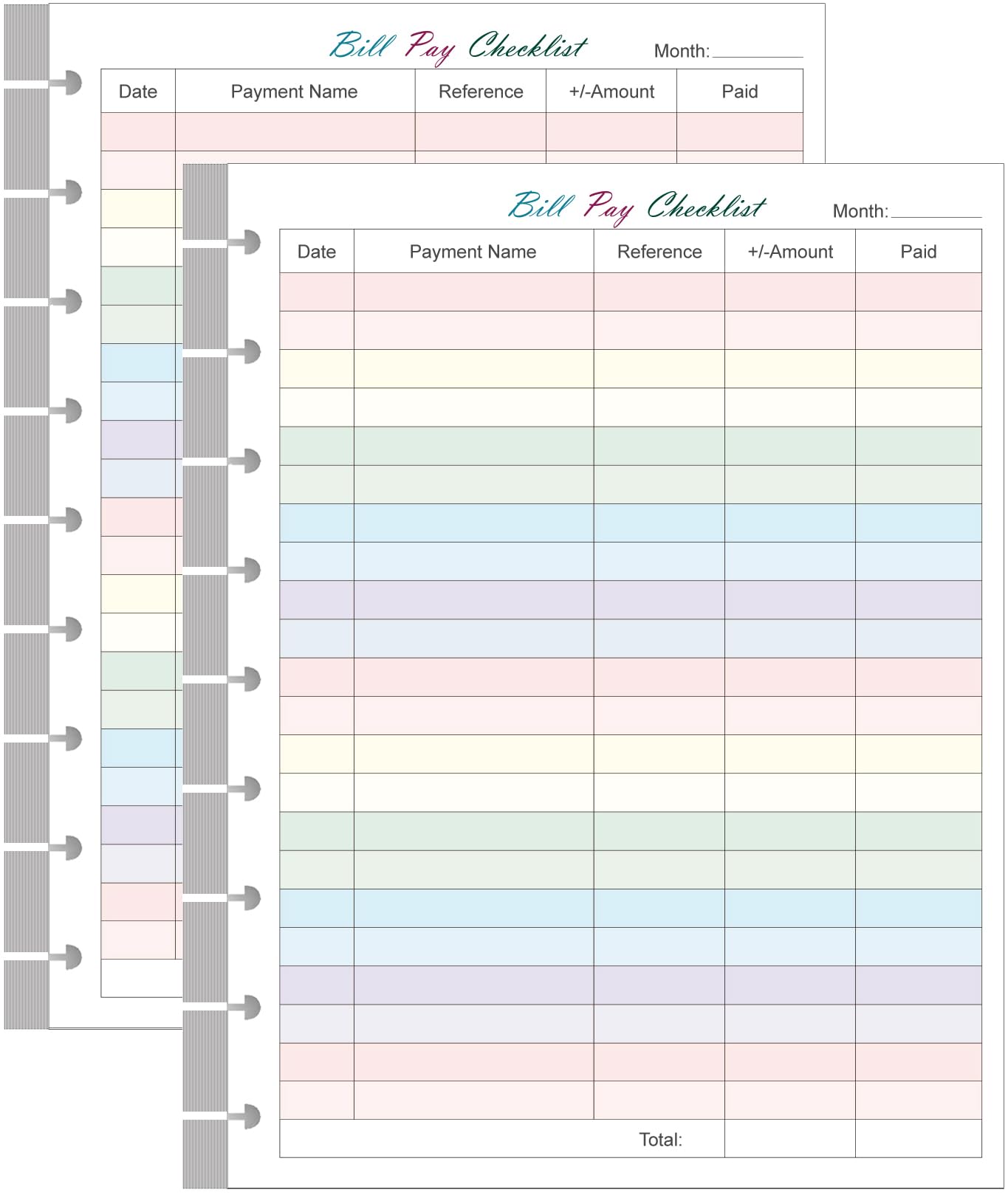(2-Pack) 9-Disc Bill Pay Checklist Refills - 100 Sheets/200 Pages Classic Size Colorful Monthly Budget Forms for Happy Planners, 7"x9.25"