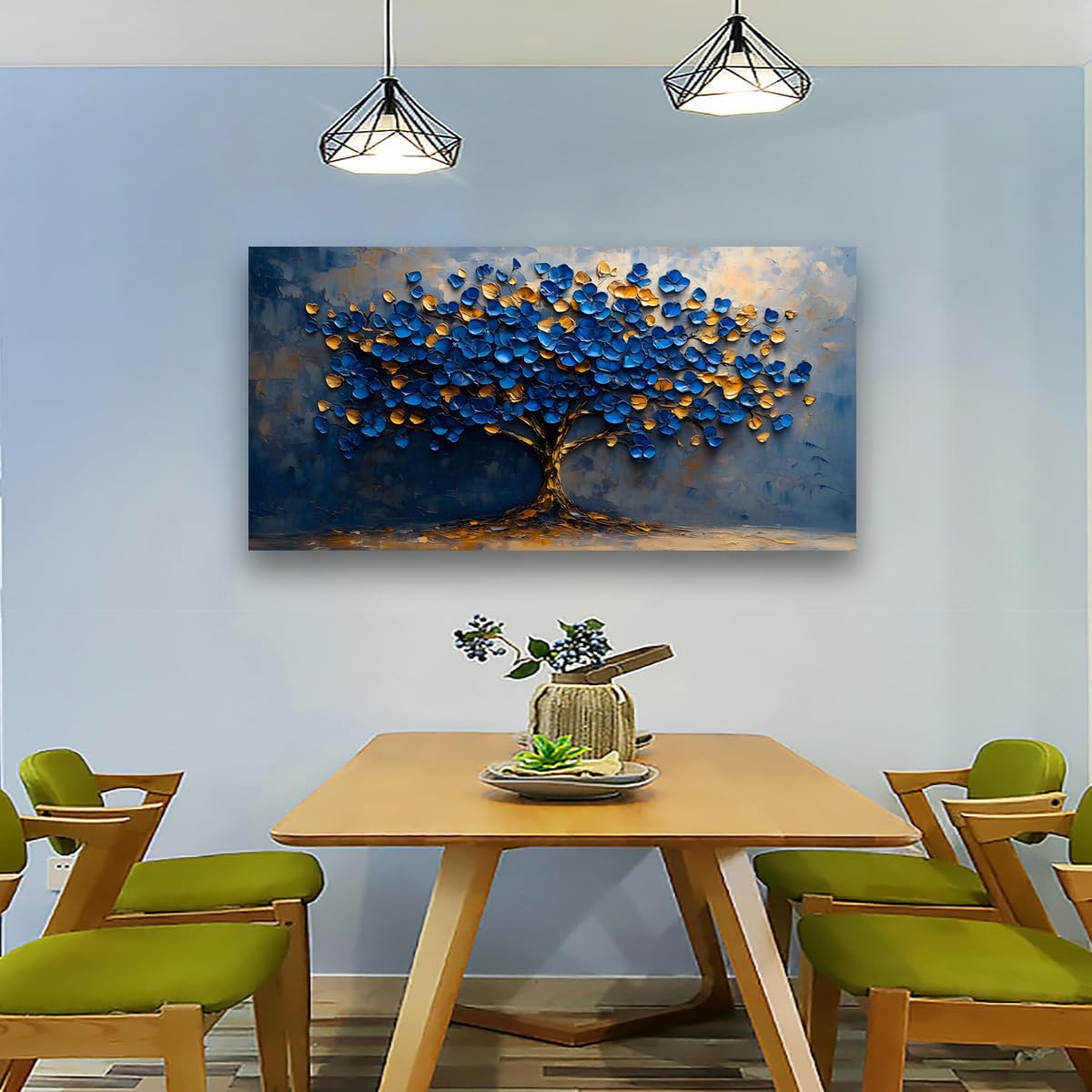 Kunstdruck auf Leinwand, abstrakter Baum, Schlafzimmer, Wanddekoration, Wohnzimmer, Baum des Lebens, Wandkunst, Büro, Küche, Gemälde, Kunstwerk, modern, blau-gelbe Blätter, Bilder, Kunstdrucke