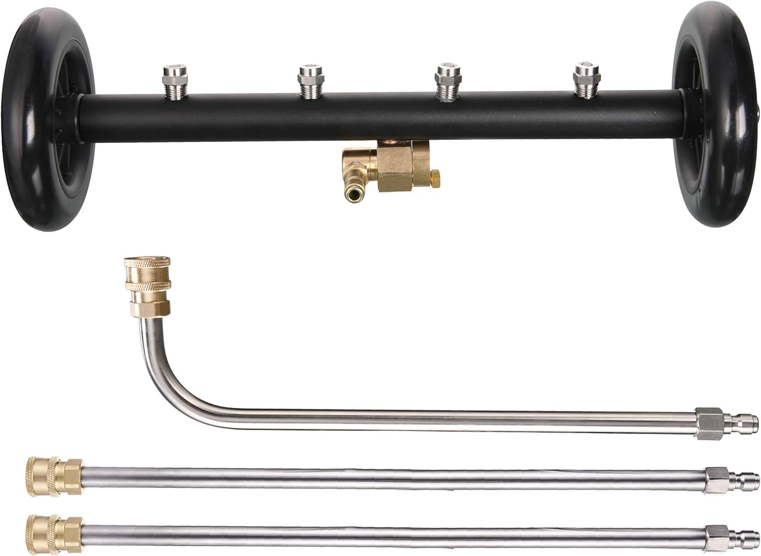 TUQO Dual Undercarriage & Surface Cleaner for High Pressure Washer — 16" | 4 Nozzle Water Broom | 3 Extension Wands & Quick Connect Pivot Coupler | 4000 PSI for Driveways, Garages & Vehicles