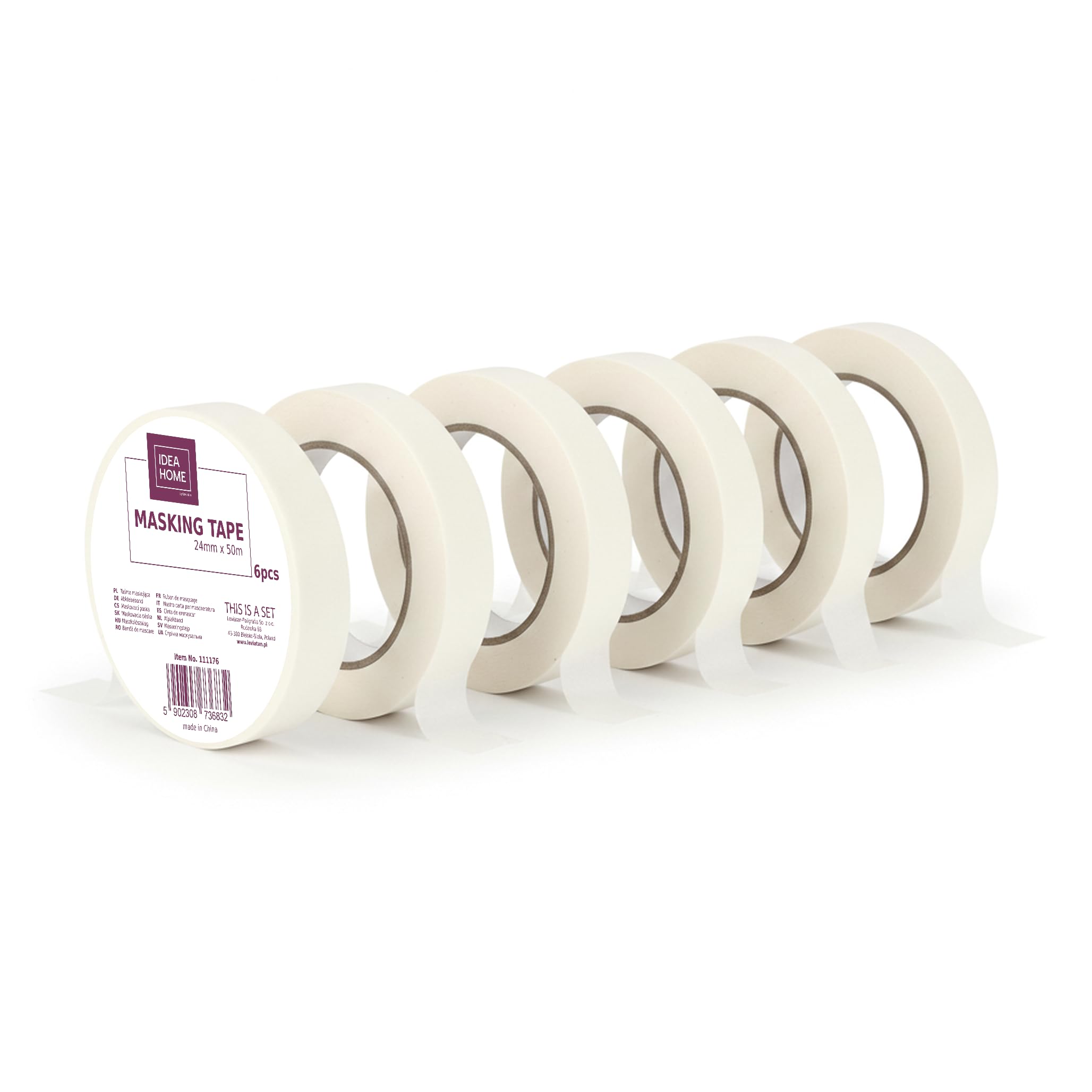 IDEA HOME 6 Pieces Masking Tape, Width 24 mm, Length 50 m - Painter's Masking Tape for Precision Painting, Easy Removal, Neutral