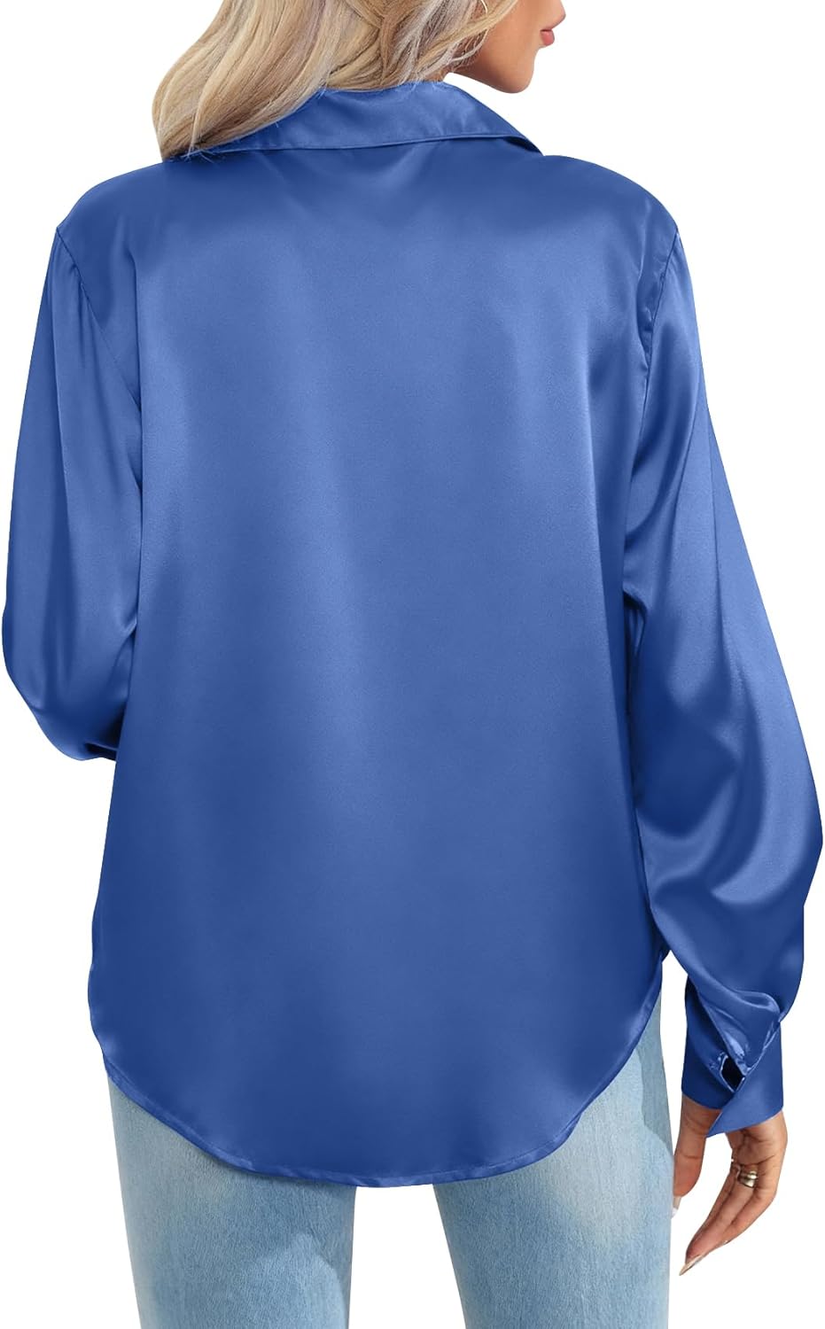 PEHMEA Women's Satin Button Down Shirts Silk Solid Long Sleeve Blouse for Work Office V Neck Casual Elegant Tunic Tops - Image 5