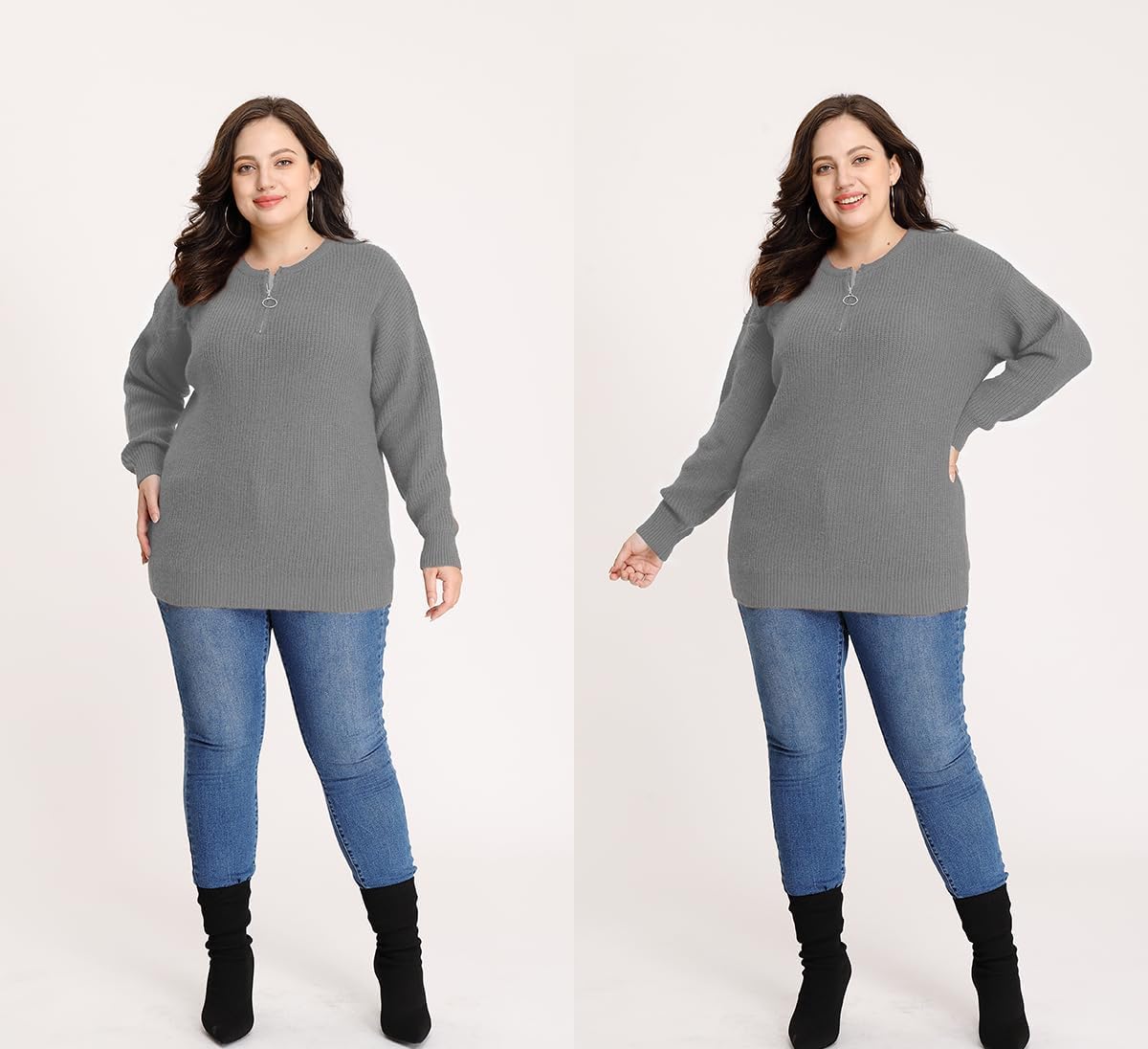 CARCOS Plus Size Sweaters Crewneck Long Sleeve Pullover Sweaters for Women Knit Jumper Tops Lightweight Winter XL-5XL - Image 2