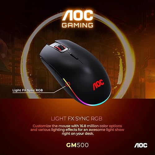 Vista 3 de AOC Mouse RGB para juegos, compatible con analizador NVIDIA Reflex, bajo retraso de entrada, interruptores OMRON (L&R), 5000 DPI, botones